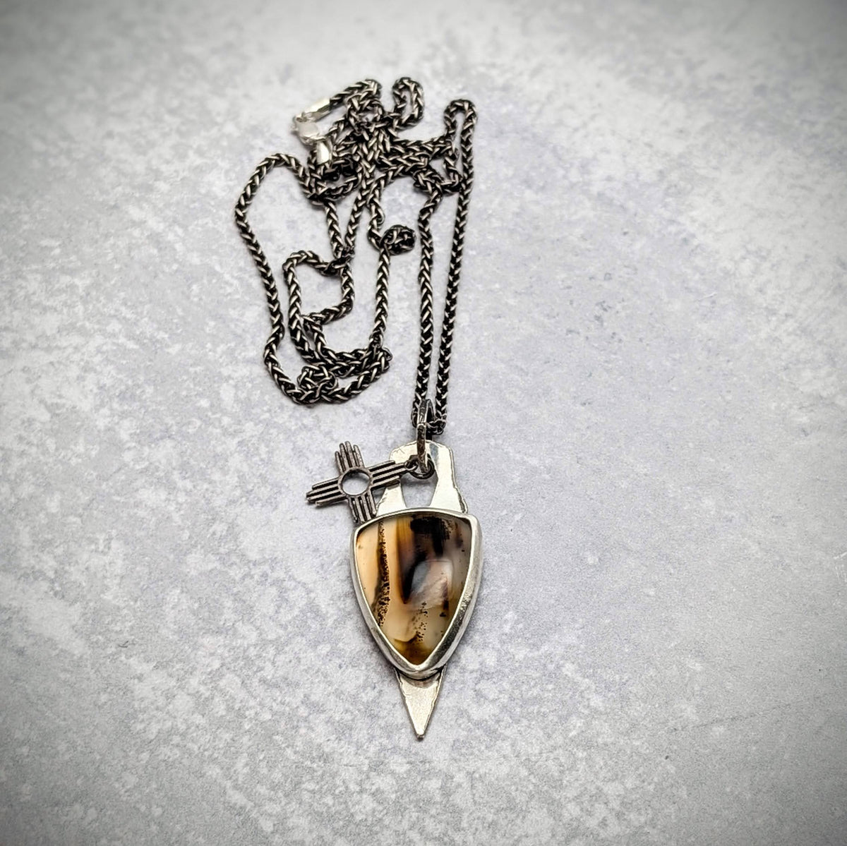 Statement Montana Agate Necklace with sun charm