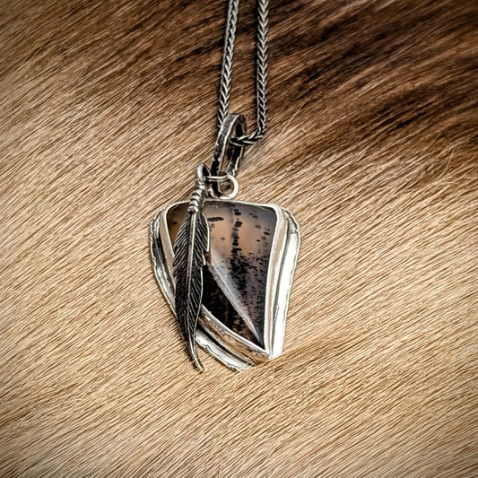 Montana Agate Necklace with Feather