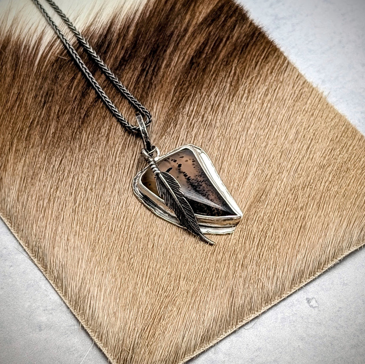 Montana Agate Necklace with Feather