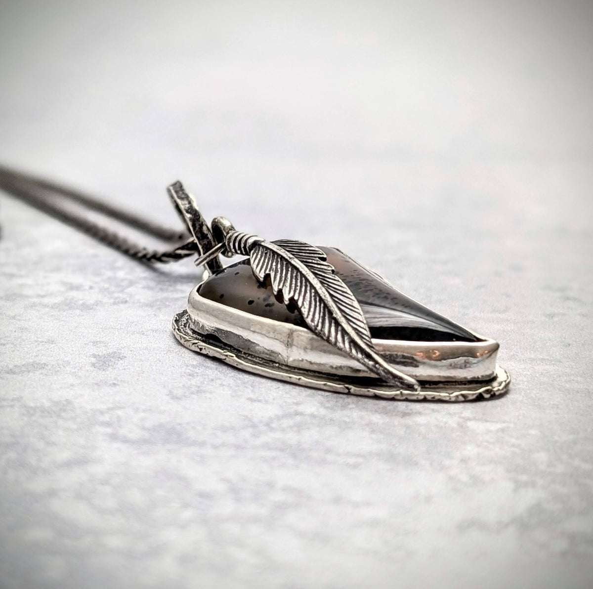 Montana Agate Necklace with Feather