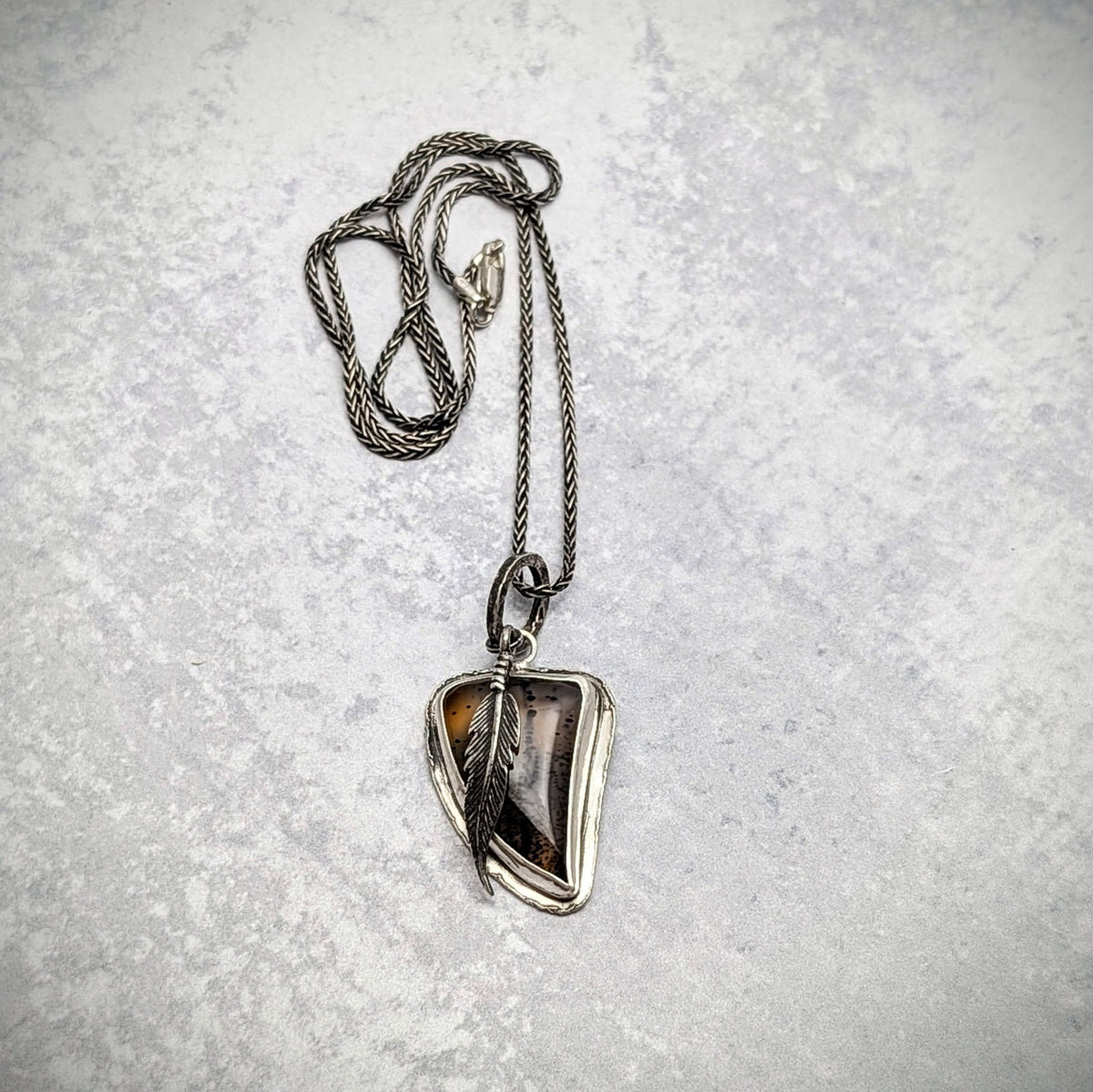 Montana Agate Necklace with Feather