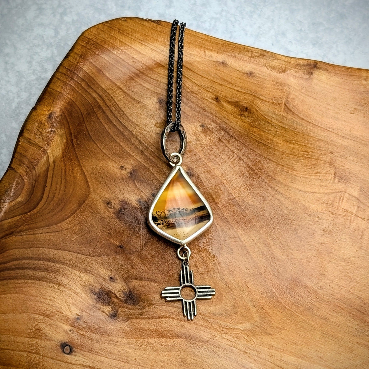 Statement Montana Agate Necklace with sun charm