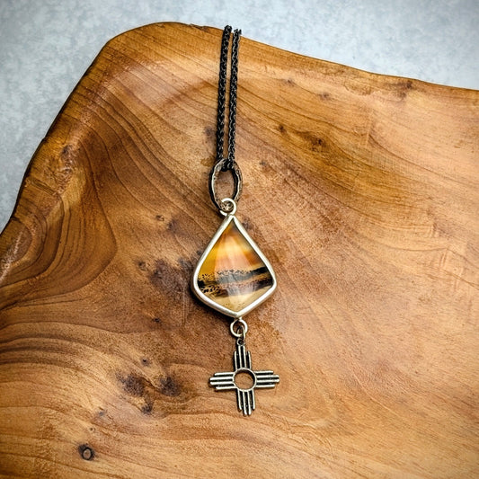 Statement Montana Agate Necklace with sun charm