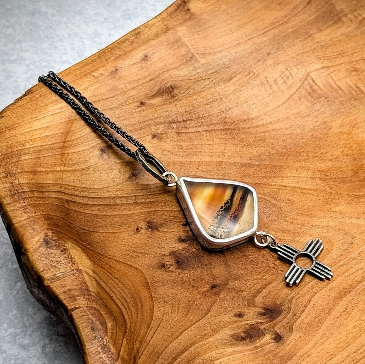 Statement Montana Agate Necklace with sun charm