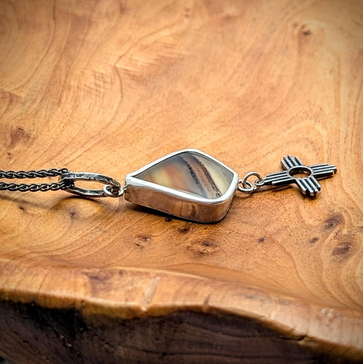 Statement Montana Agate Necklace with sun charm