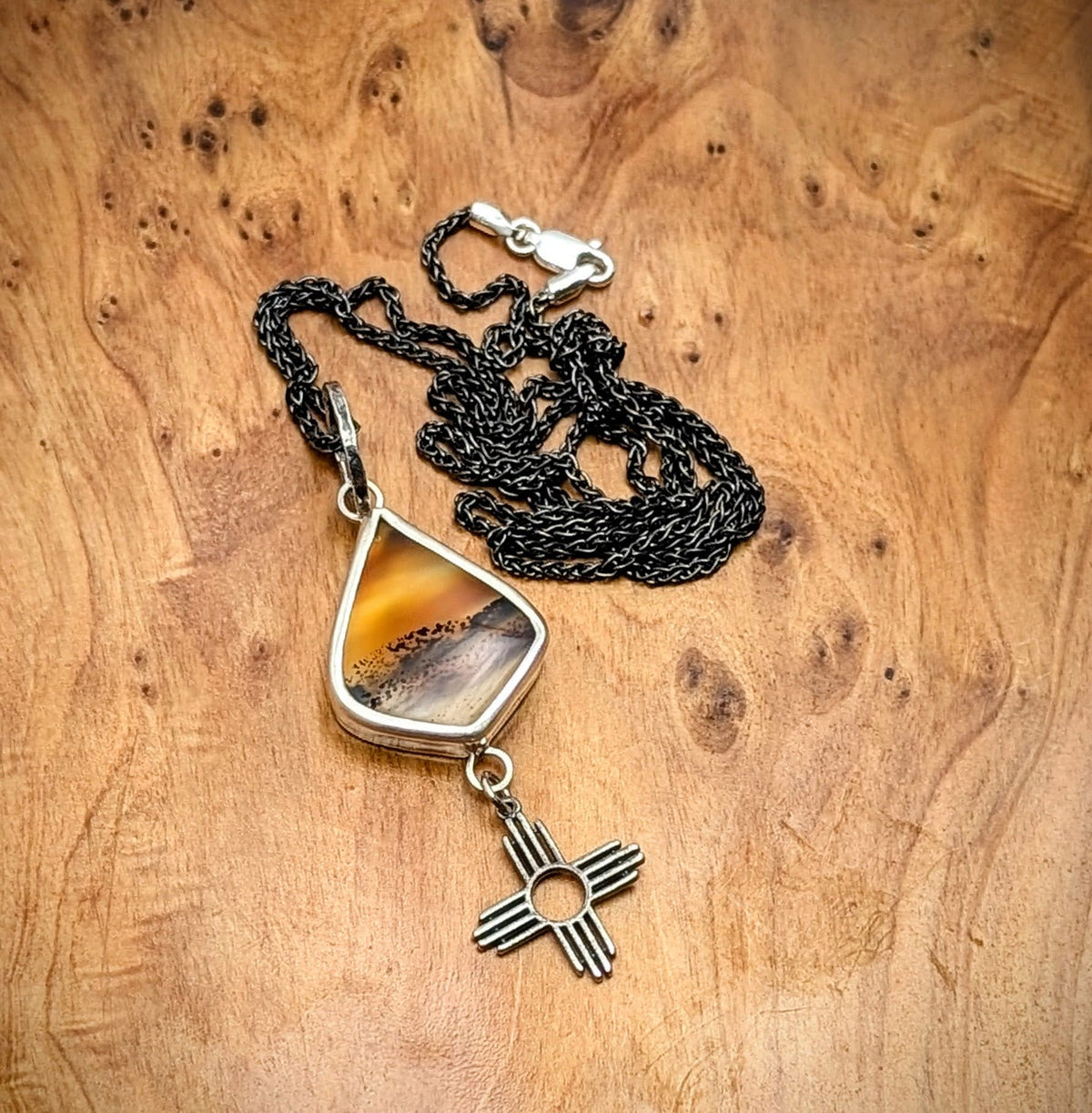Statement Montana Agate Necklace with sun charm
