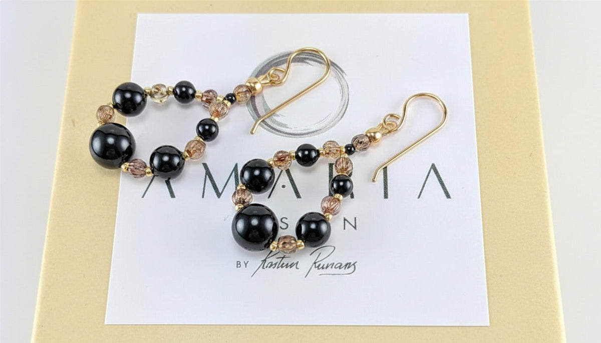Mystic black crystal pearl earrings