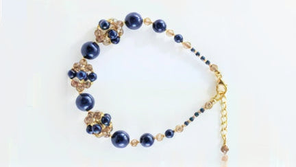 Dark lapis crystal pearl bracelet