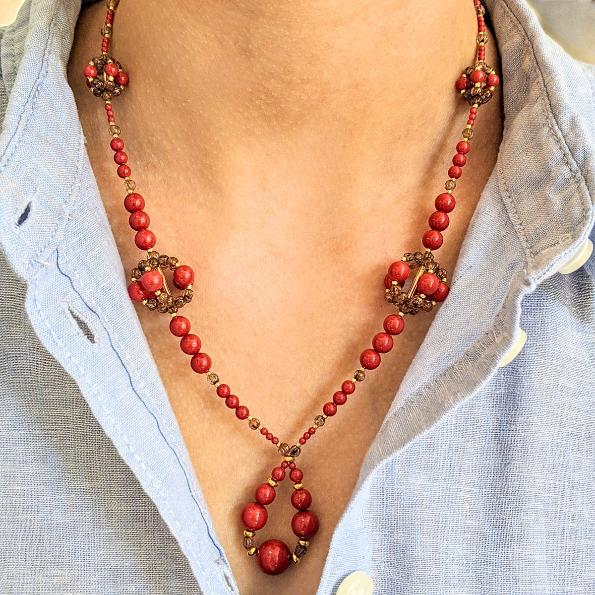 Red crystal pearl necklace