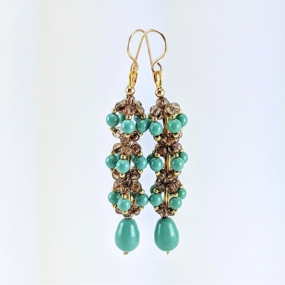 Jade crystal pearl earrings