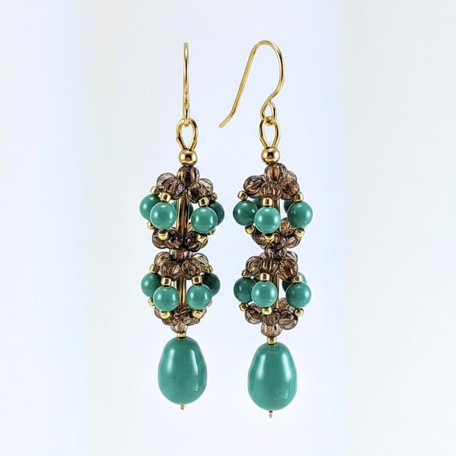 Jade crystal pearl earrings