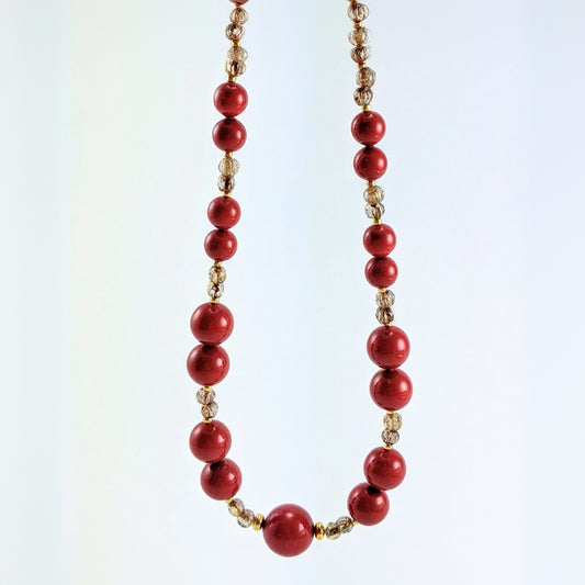 Red crystal pearl necklace