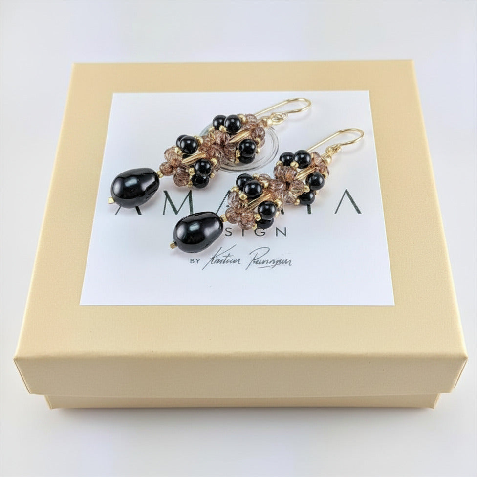 Mystic black crystal pearl earrings