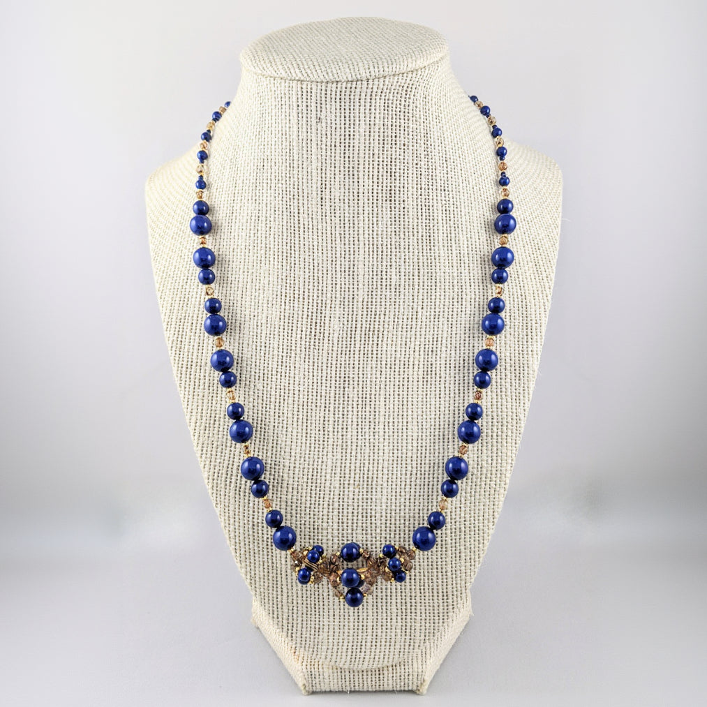 Dark lapis crystal pearl necklace
