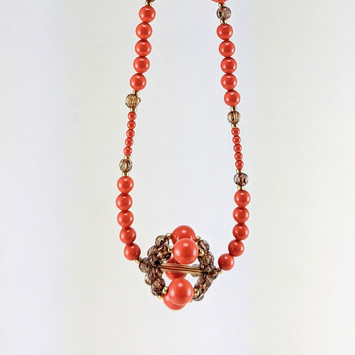 coral crystal pearl necklace