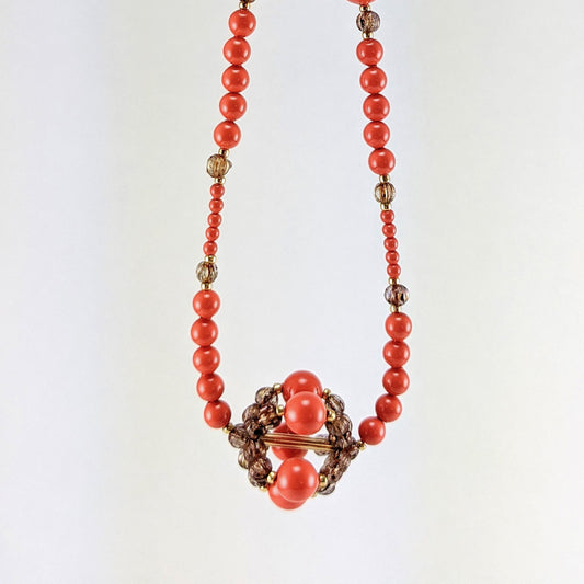 coral crystal pearl necklace