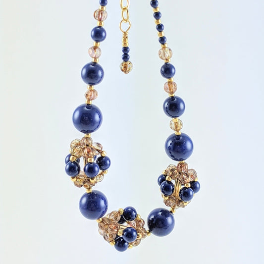 Dark lapis crystal pearl bracelet