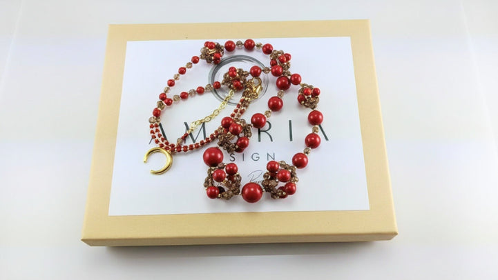 Red crystal pearl necklace