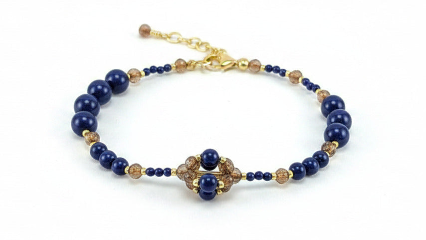 Dark lapis crystal pearl bracelet