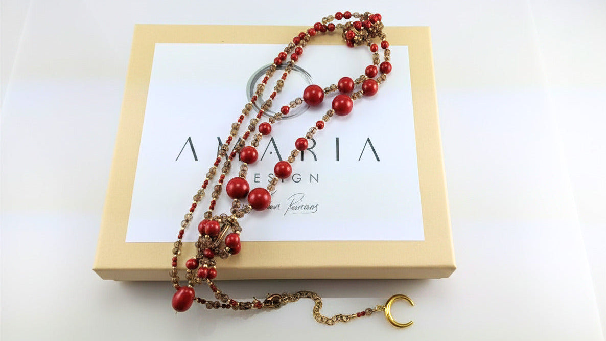 Red crystal pearl necklace