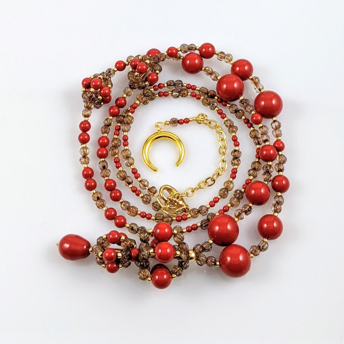 Red crystal pearl necklace