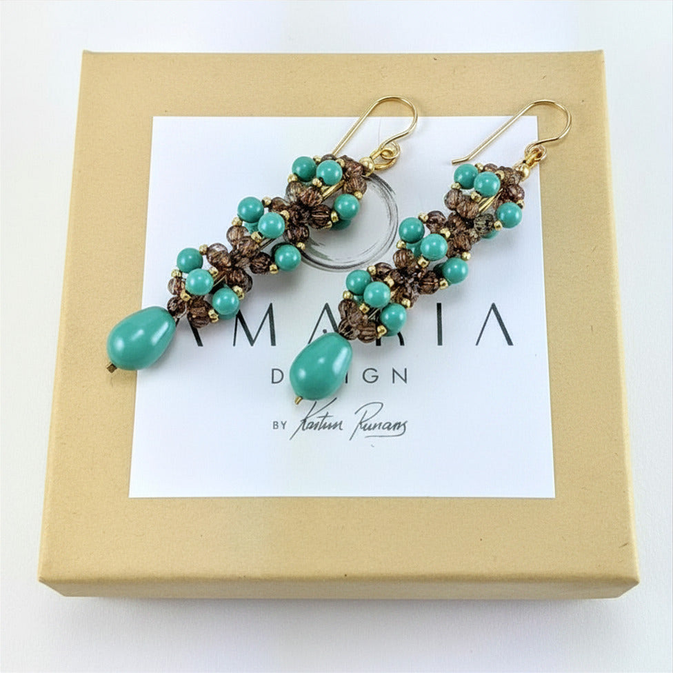Jade crystal pearl earrings