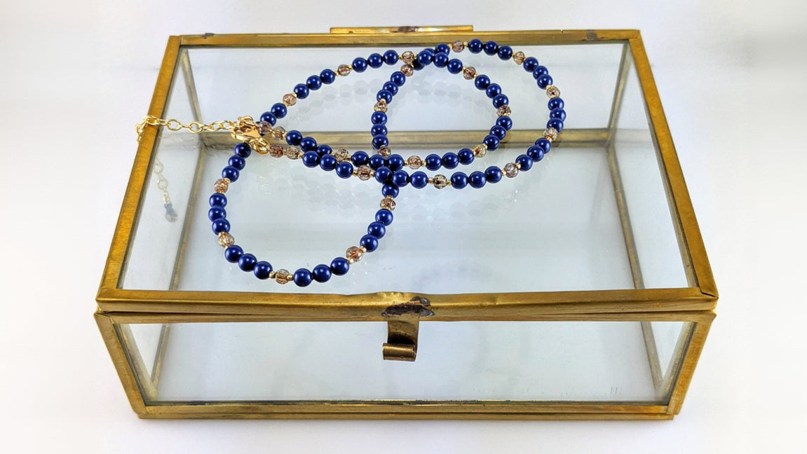 Dark lapis crystal pearl necklace