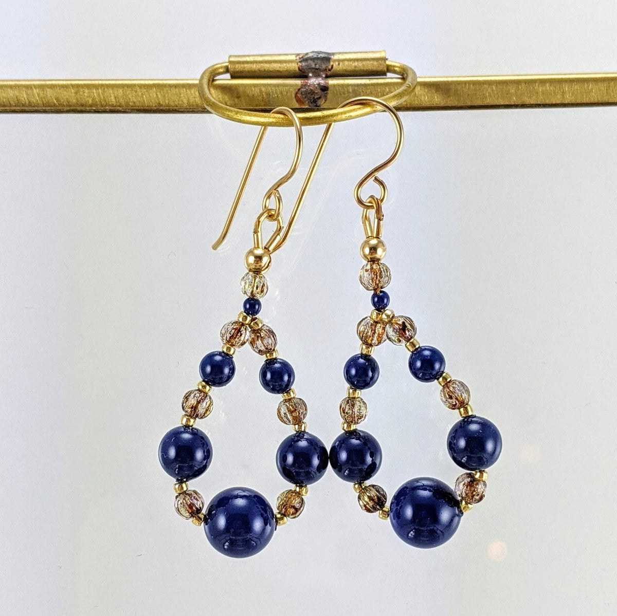 Dark lapis crystal pearl earrings