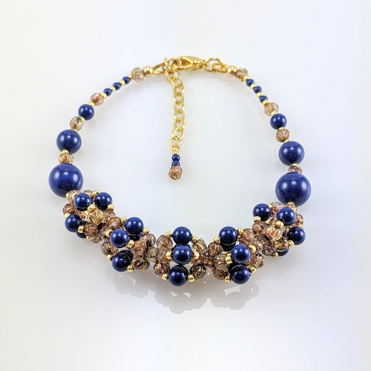 Dark lapis crystal pearl bracelet