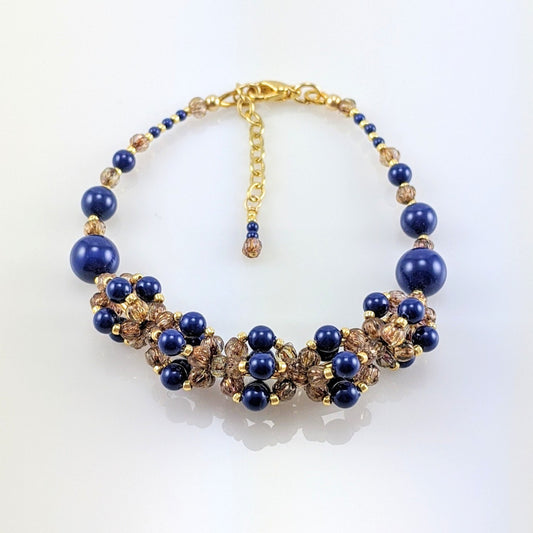 Dark lapis crystal pearl bracelet