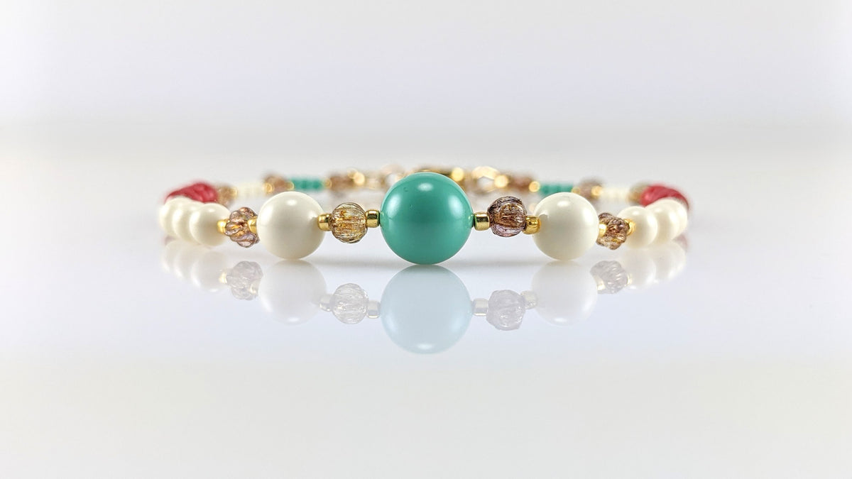Tri - color crystal pearl bracelet