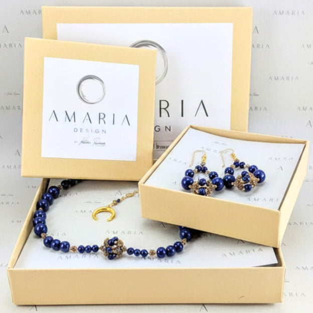 Dark lapis crystal pearl necklace