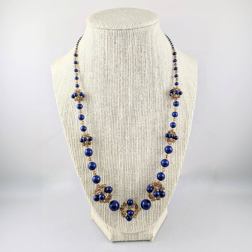 Dark lapis crystal pearl necklace