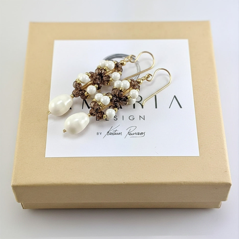 Ivory crystal pearl earrings