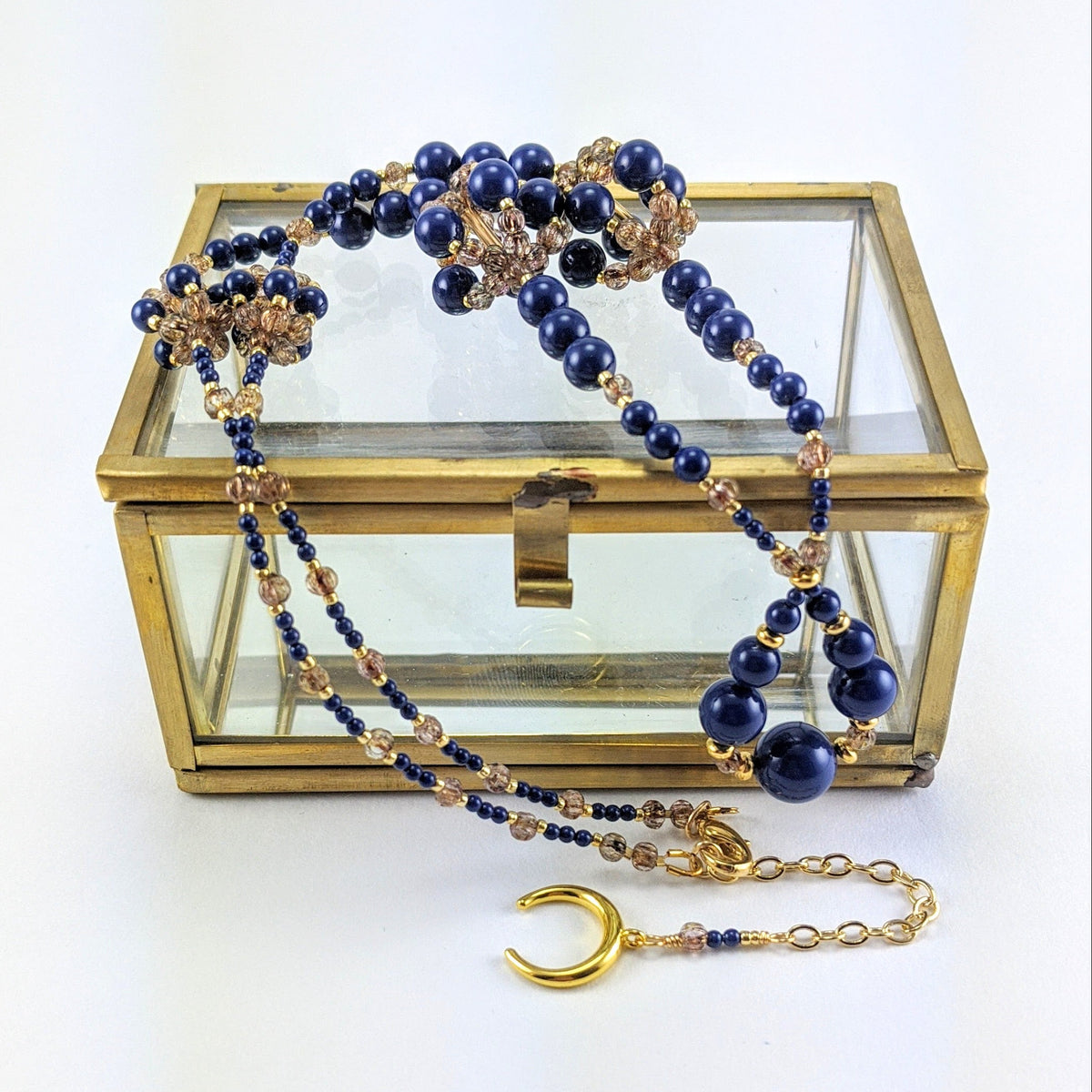 Dark lapis crystal pearl necklace