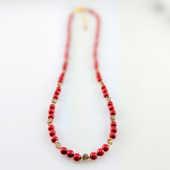 Red crystal pearl necklace