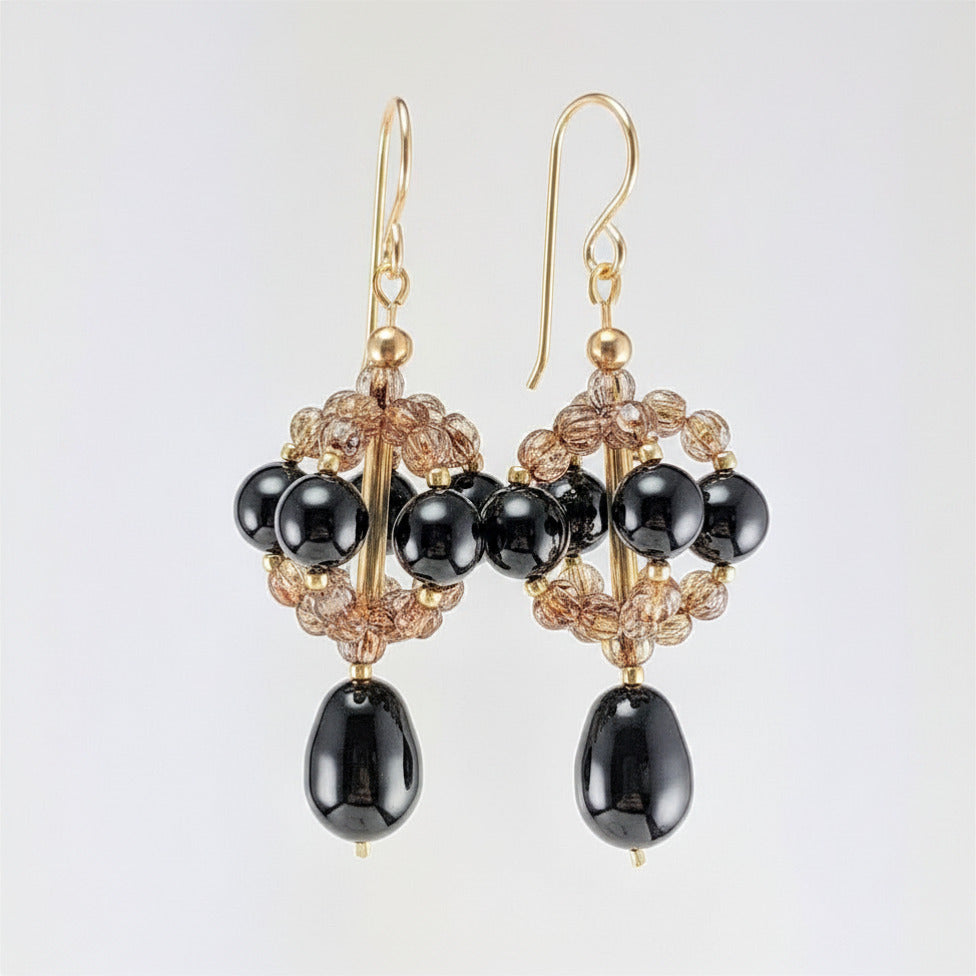 Mystic black crystal pear earrings
