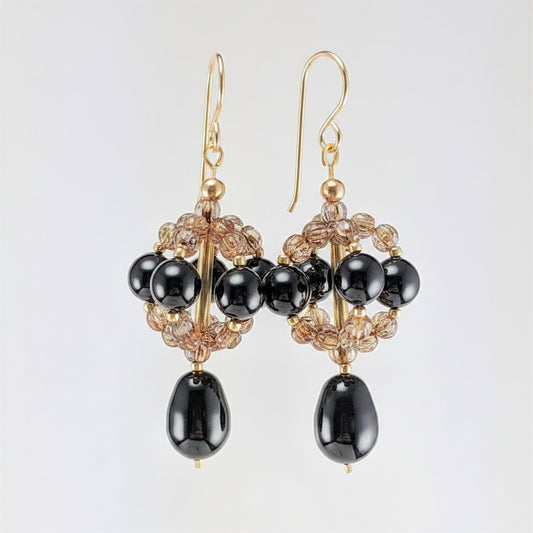Mystic black crystal pear earrings