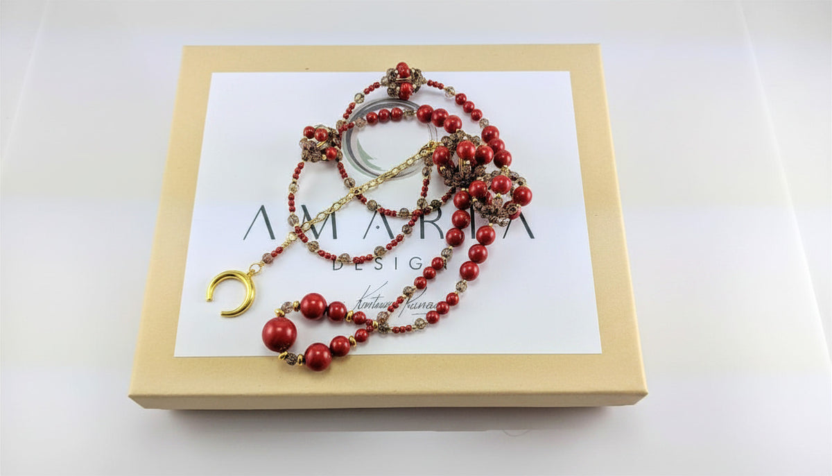 Red crystal pearl necklace