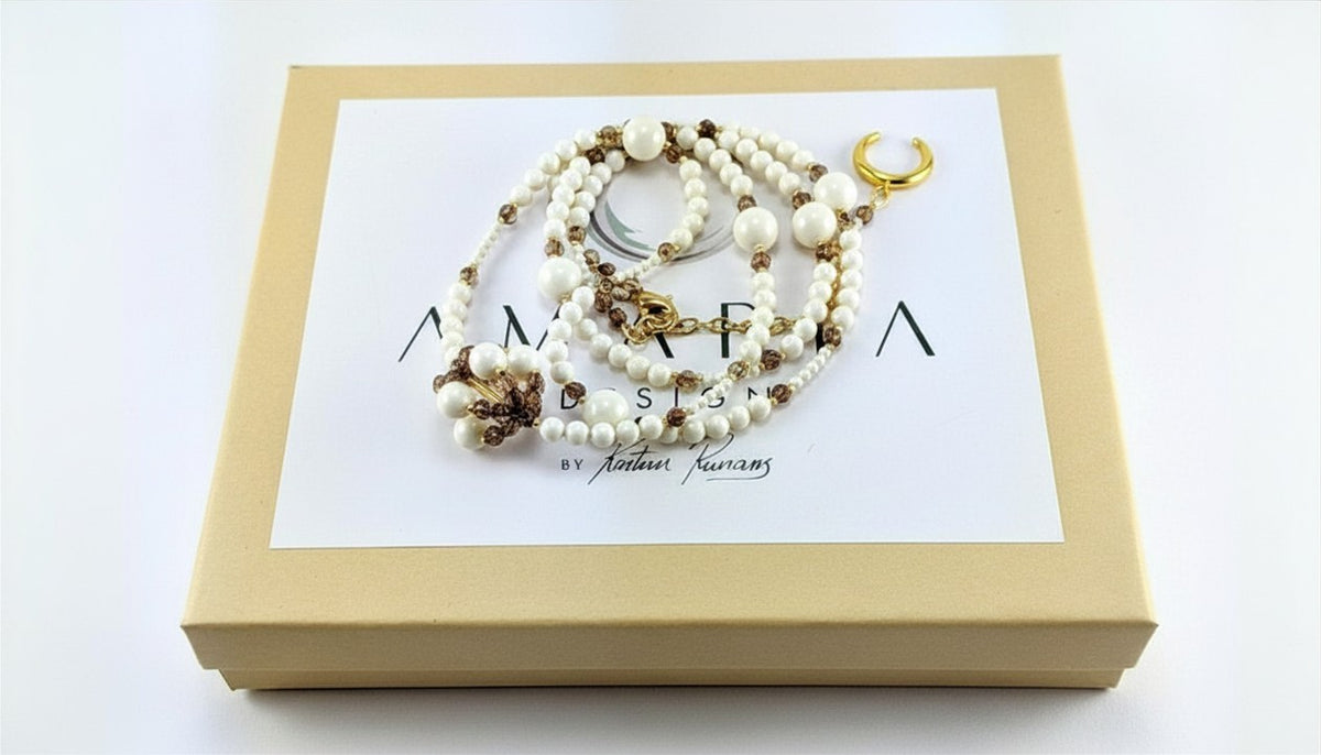 Ivory crystal pearl necklace