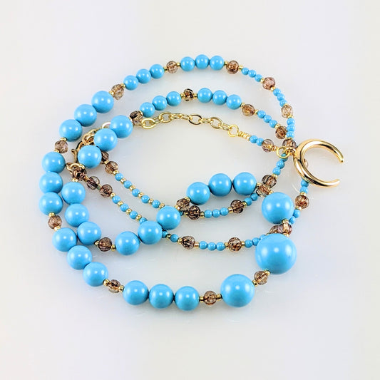 Turquoise blue crystal pearl necklace