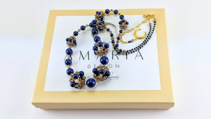 Dark lapis crystal pearl necklace