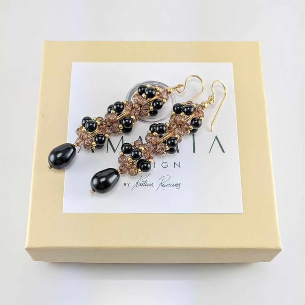Mystic black crystal pearl earrings