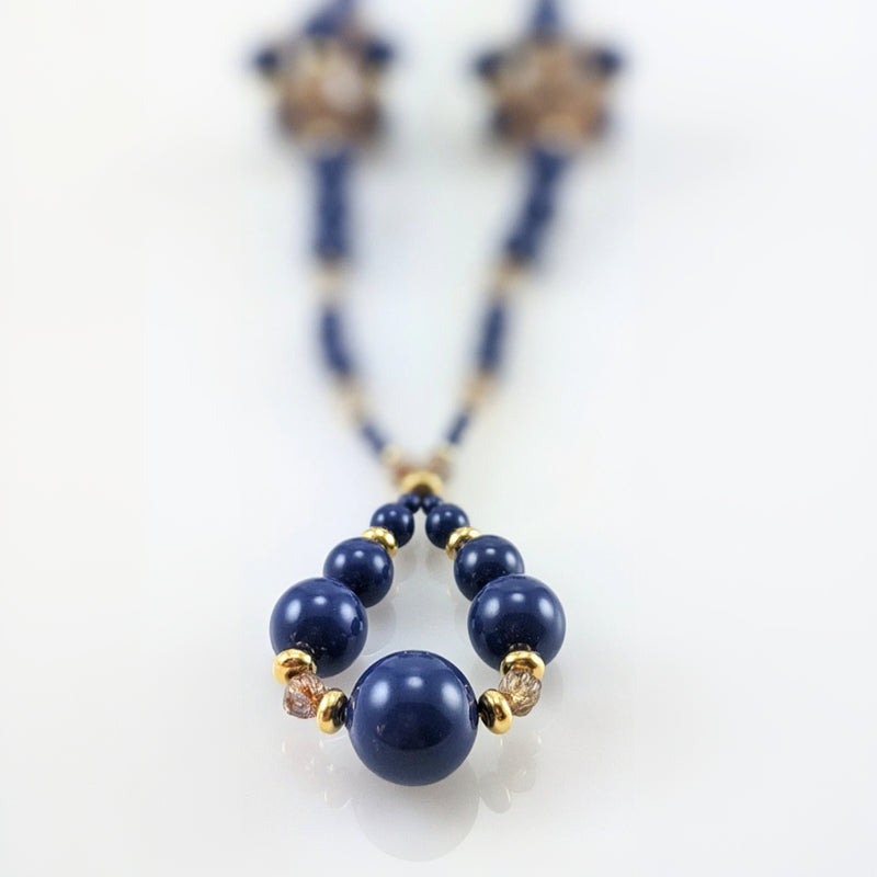 Dark lapis crystal pearl necklace