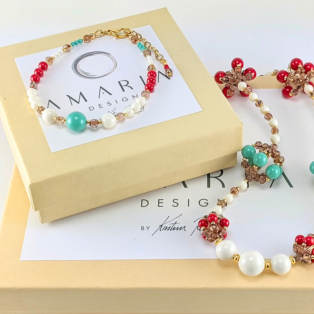 Tri - color crystal pearl bracelet