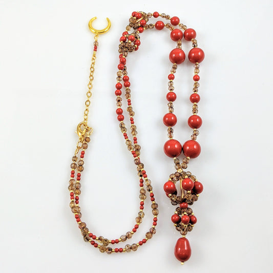 Red crystal pearl necklace