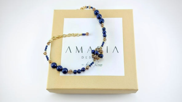 Dark lapis crystal pearl bracelet