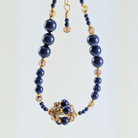 Dark lapis crystal pearl bracelet