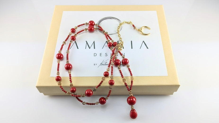 Red crystal pearl necklace