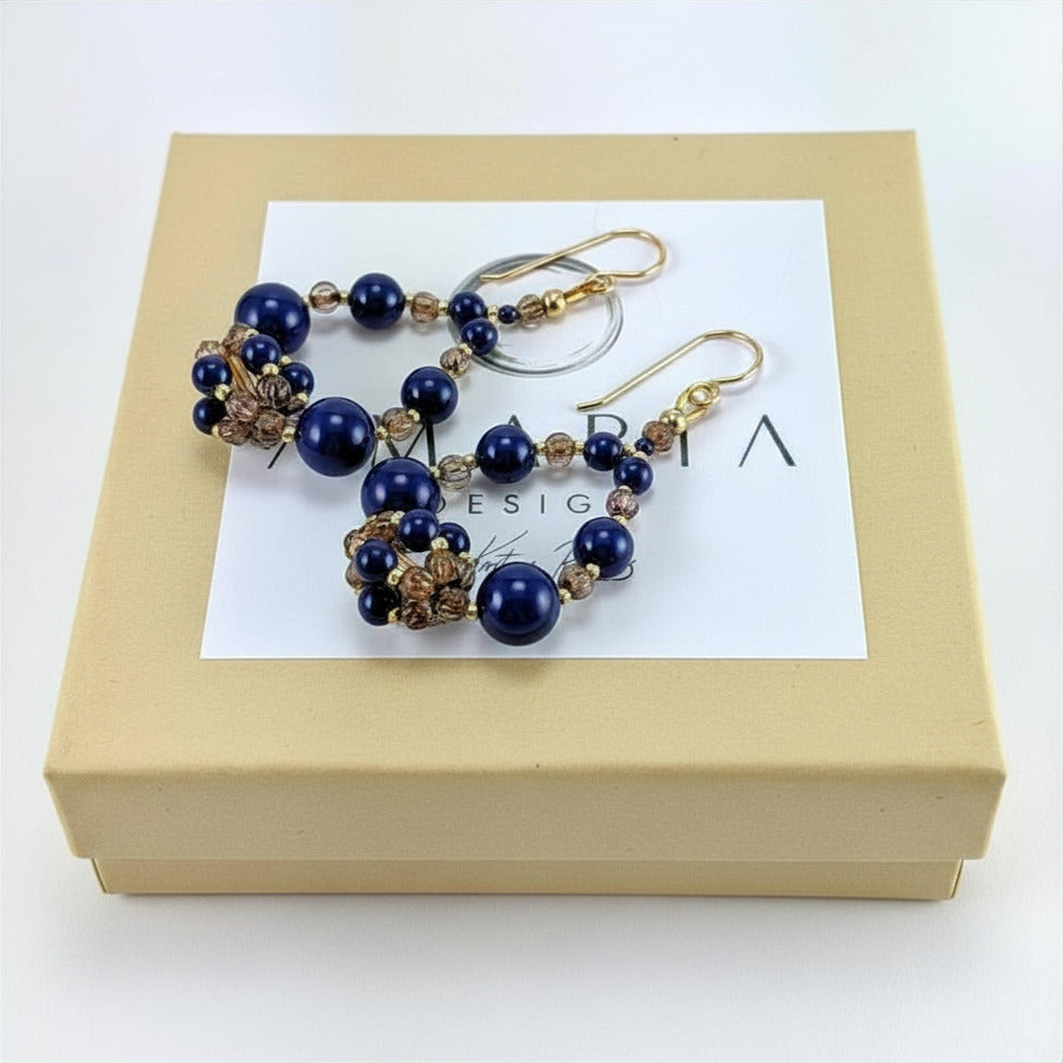 Dark lapis crystal pearl earrings